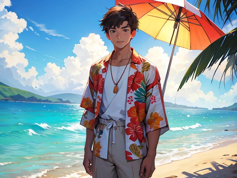 make an itadori from jujutsu kaisen an anime of curses with beachwear