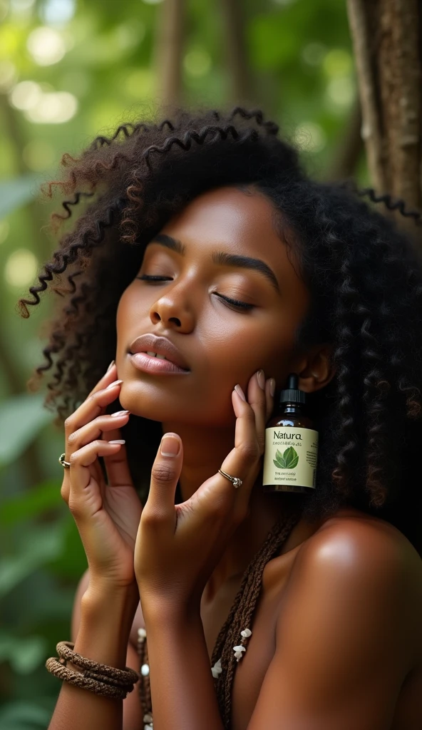 A Brazilian trans woman in a ????????? plantation ,exuberante, wearing an outfit style with a close-up capturing the harmonious beauty between the face and breasts and the natural flowers, showing off your natural charm and outgoing personality, holding cell phone and a joint ,with a gold necklace with a marijuana leaf pendant,