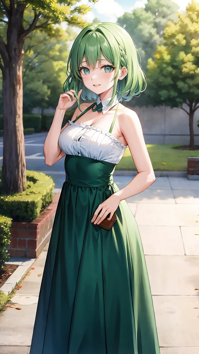 (masterpiece, best quality, detailed), 1girl, solo, looking at viewer, c.c., yellow eyes, green hair, long hair, bangs, medium breasts,
sundress, sun hat, white dress, flower shop, outdoors, storefront, potted plant, plant, shelf, flower, hanging plant, skirt lift, smile, parted lips, blush