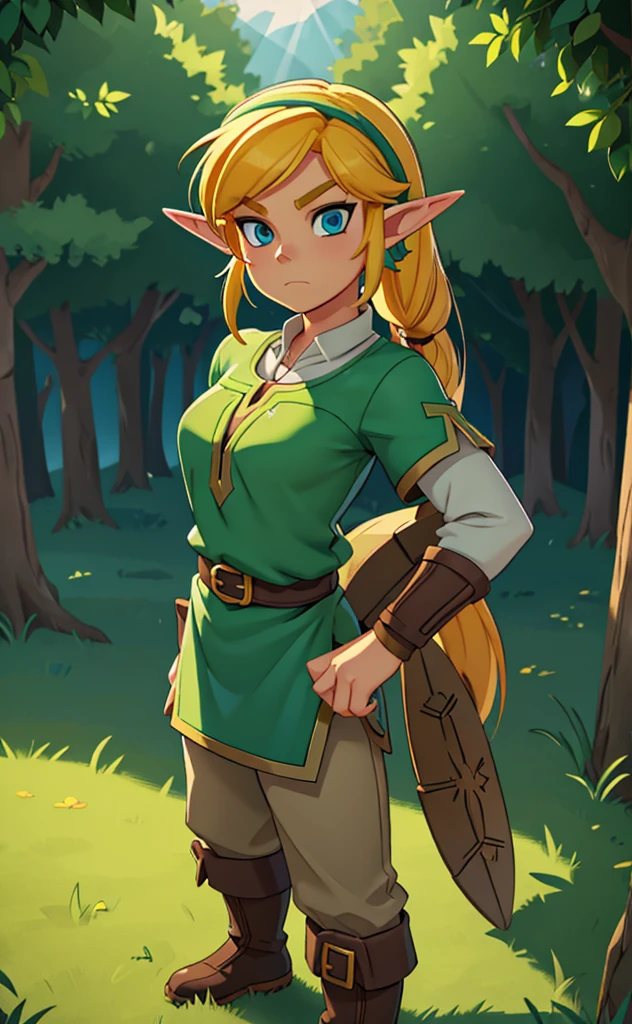 breath of the wild, princess zelda, (((pee stain))), brown leggings, worried, embarrassed, (standing)
