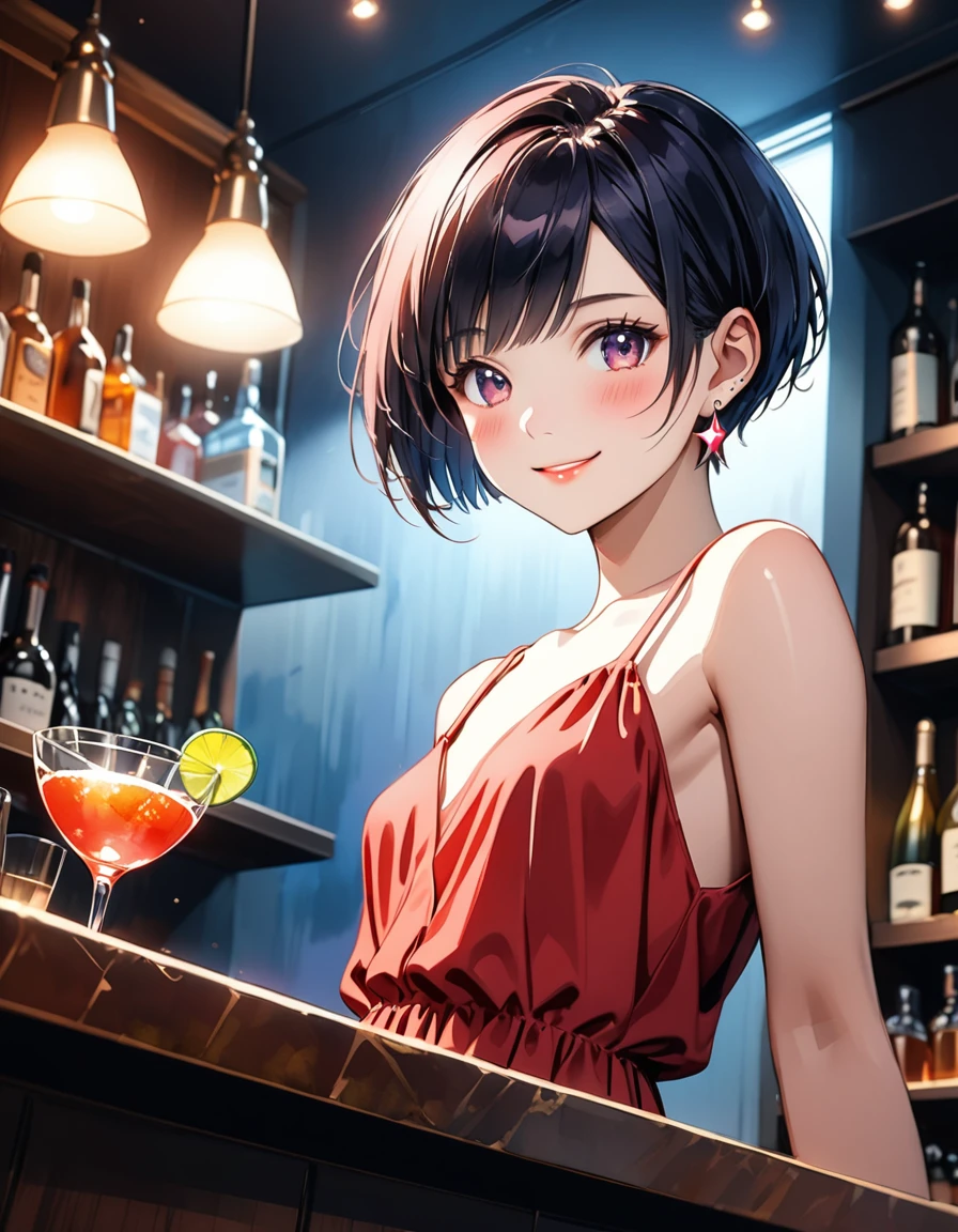 (best quality,4k,8k,highres,masterpiece:1.2),ultra-detailed,realistic,anime,portrait,Dragon Ball Z,vegeta,casual clothes,casual outfit,holding a drink in a bar,cool expression,sharp focus,physically-based rendering,vivid colors,dynamic lighting,bar counter,dark atmosphere,beverage on the counter,bartender in the background,subtle smoke from drinks,neon lights,reflections on the glass,visible facial features,strong facial expressions,confident posture,smoky eyes,spiky hairstyle,playful smirk,casual attire,muscular build,energetic vibe,elegant background,blurred foreground elements,stylish accessories,unique aura,futuristic ambience,scenery outside the window,detailed bar interior perspective,colorful cocktails,glowing lights,stylish interior design,late-night setting,energetic and vibrant atmosphere,anime art style,perfectly styled hair,meticulously designed outfit,attention to clothing details,attention-grabbing pose,powerful stance,exquisite shading,dragon symbol on clothing,attention-grabbing color scheme