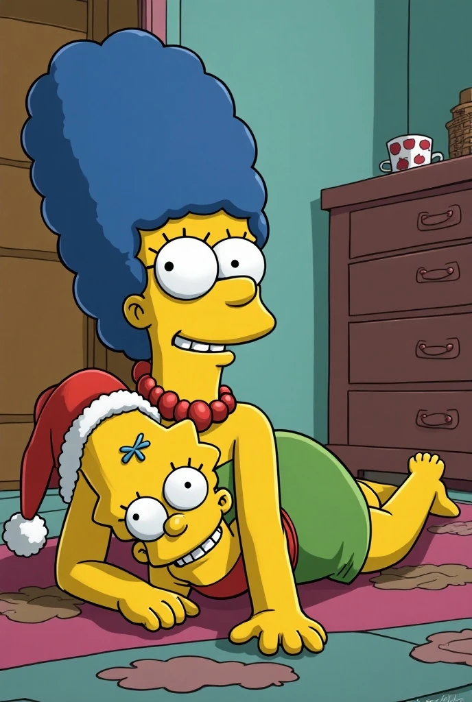 Marge Simpson, semidesnuda, poca ropa, pechos enormes, sensualidad, erotismo, excitante, abierta de piernas