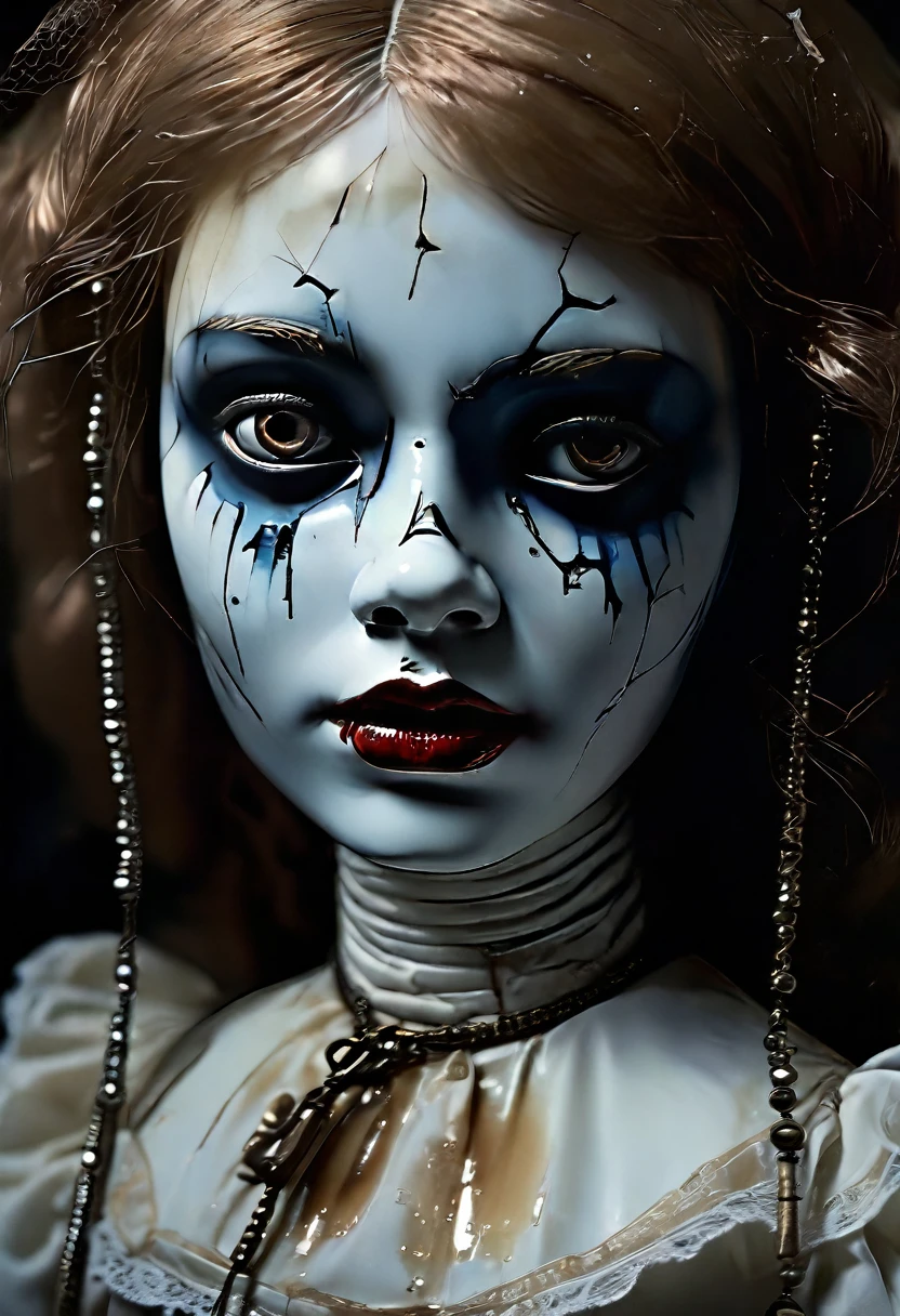 zombie rococo lady, wonderful post-apocalypse scenery, uncanny atmosphere, dull side light, hyperdetailed, krawcked_skn <lora:krawcked_skn:0.7>