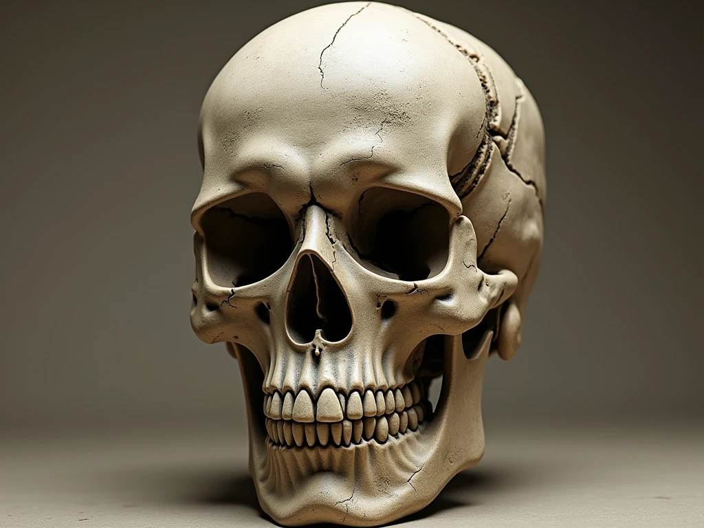 Realistic skull with mechanical elements fixed to the bones
