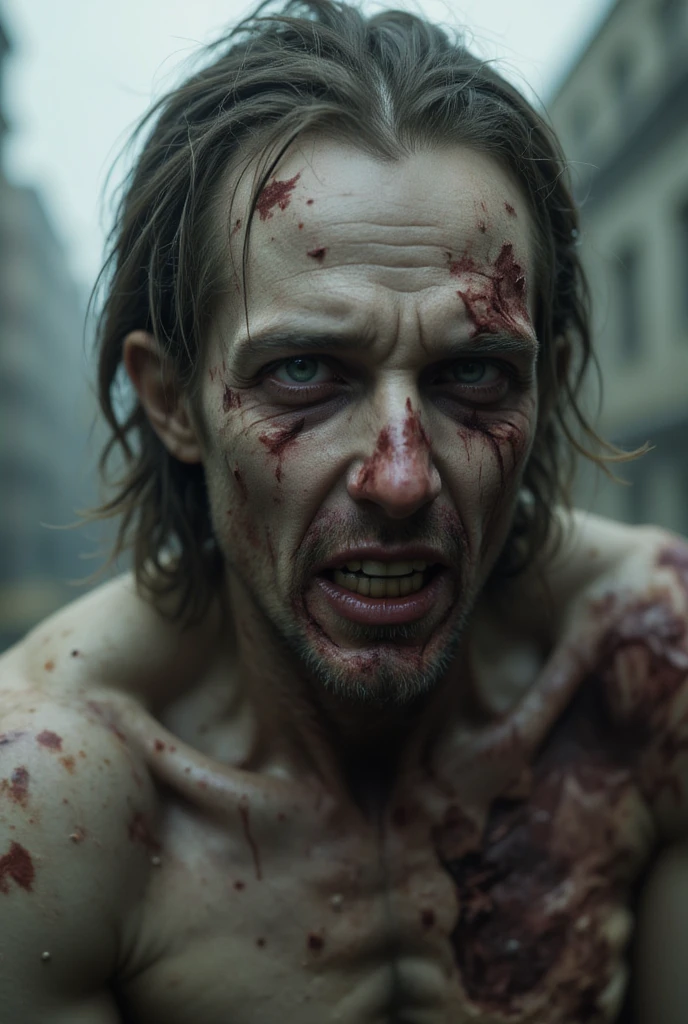Dead zombie man, depth of field, bokeh