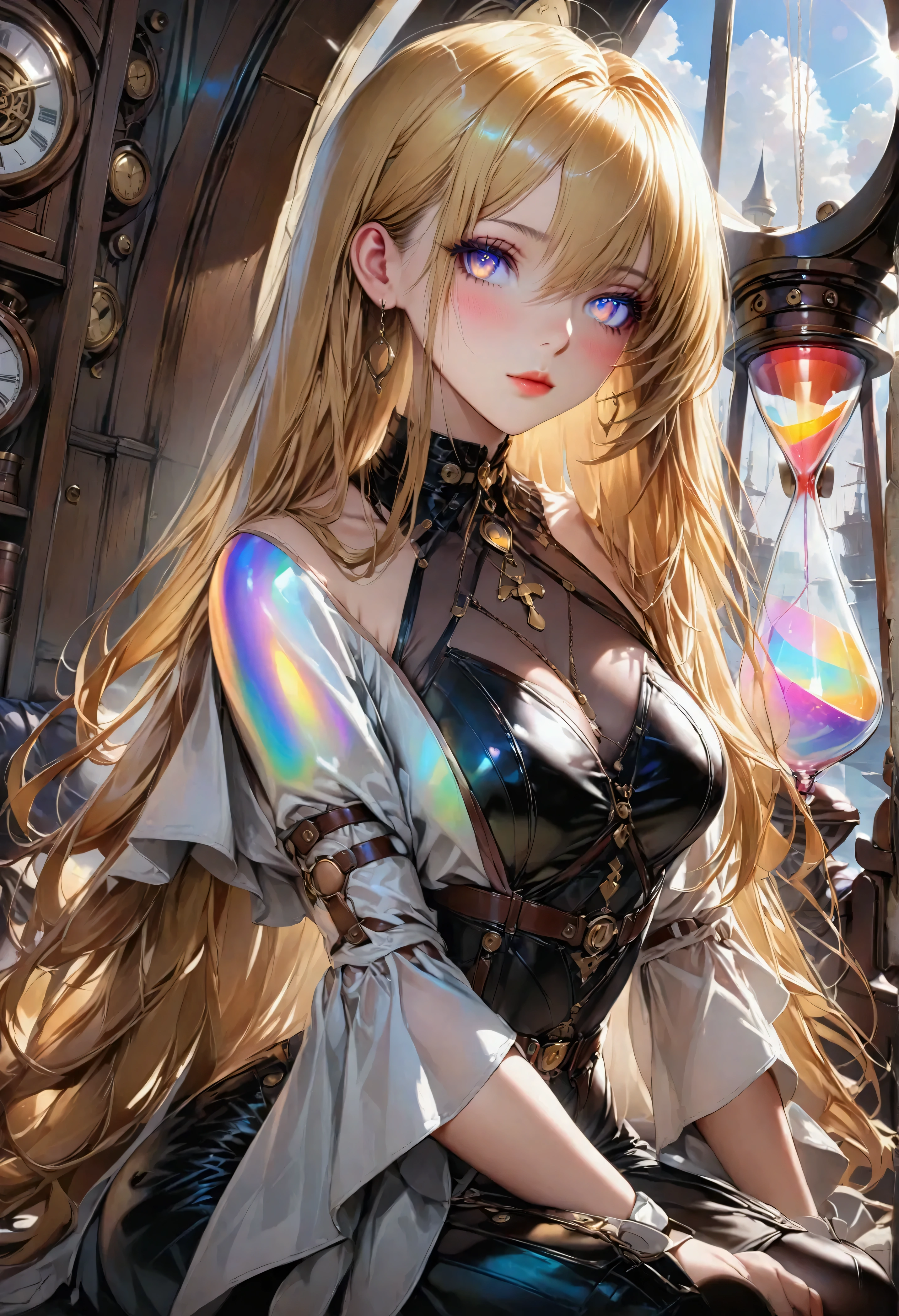 Optimal,masterpiece,High resolution,highest quality,Hyper HD,Very detailed,Award-winning,16k,alone,(Upper Body),Correct Anatomy,Beautiful Cyberpunk Girl,Upper Bodyの写真、Cute face,,blonde、Long Hair、Twin tails、Braid, Hairline,((Scarlet Eyes)),Long eyelashes,Drooping eyelids,White skin,((Shoot from the front:1.5)), ((camisole:1.5)), ((See-through:1.5)), ((Clock Top:1.5))、rocket , (Large Breasts),