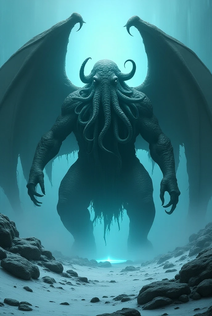 Imagine a foggy post-apocalypses town (fog:1.2), with an eldritch giant monster walking in the background (monster:2).