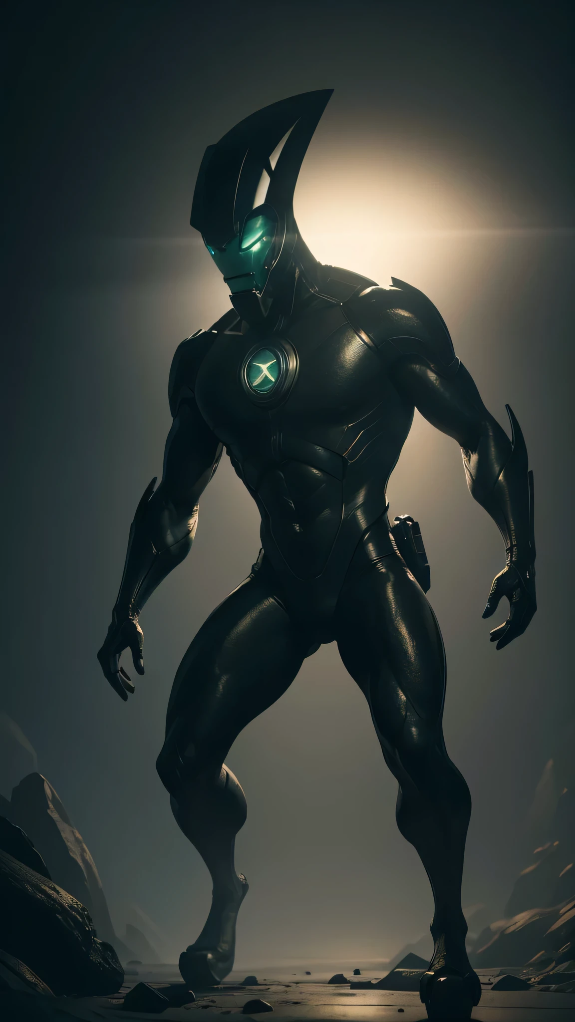 a alien his home planet, a Device glowing on his chest, full body, realistic, highly detailed, hyperrealistic, 8k, cinematic lighting, volumetric fog, dramatic atmosphere, stunning colors, intricate details, incredible textures, photographic quality, masterpiece