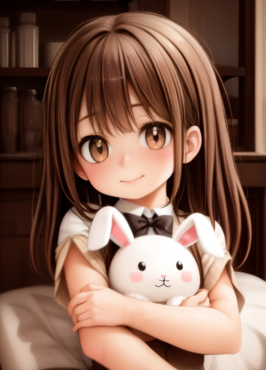 cute girl, beautiful girl, adorable girl, stuffed bunny, white stuffed bunny, soft stuffed bunny, girl hugging stuffed bunny, girl cuddling stuffed bunny, girl holding stuffed bunny, cute expression, happy expression, warm lighting, natural light, soft colors, pastel colors, cinematic lighting, photorealistic, highly detailed, masterpiece, 8k, cinematic quality, portrait shot