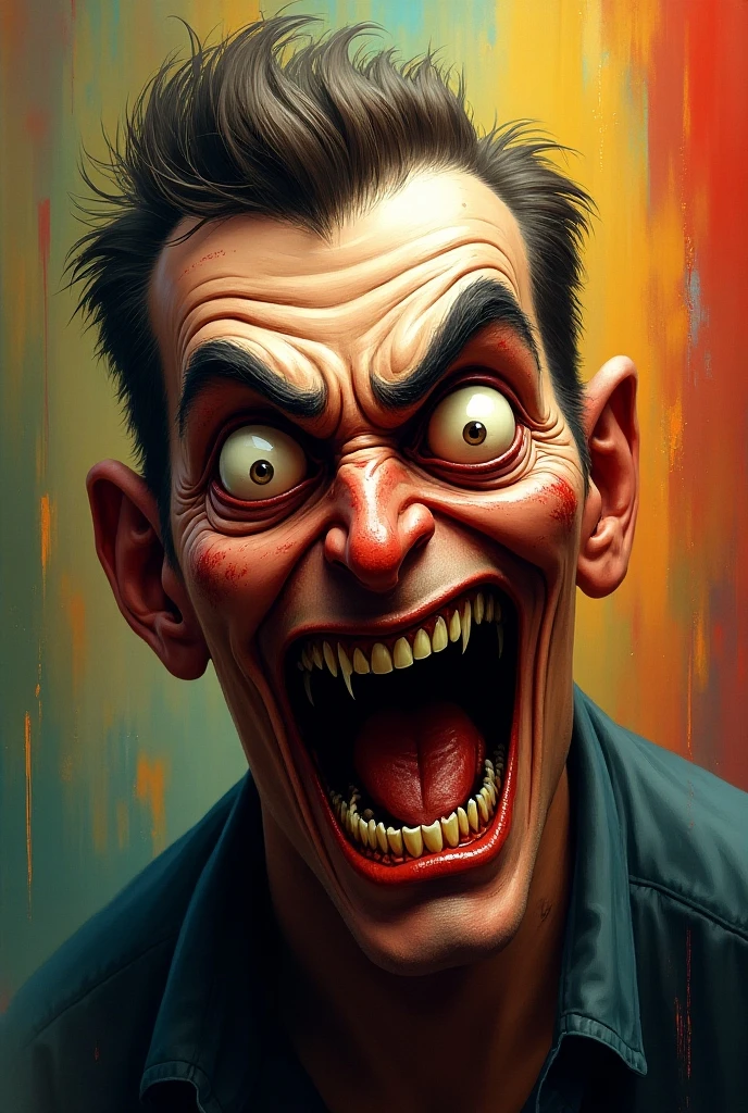 A psycho man, crazy look, 2D anime style, detailed face, detailed, focus on face, HD, 8k quality, no adult content