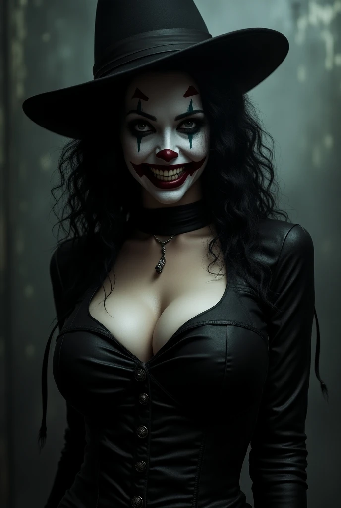 Female dominatrix aged 60, thin very white wrinkles, fully body pose, smiling showing teeth, heavy makeup with long black hair and black eyes looking at the camera, detailed photo, realistic lighting, top quality real skin: 1.4, Enhanced cinematic lighting: 0.9,hyperrealisti: 1.4, (soft lighting: 1.05) moving figure, sexy dominant pose, domination, mistress, BDSM