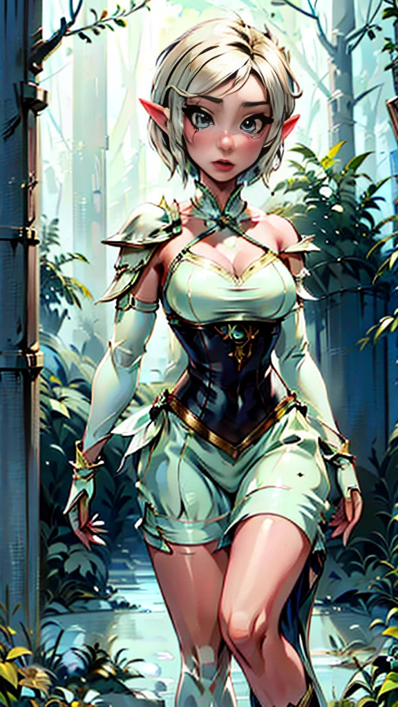   Highly Detailed ArtGerm Style  : This、 The overall artistic style is set at a high level of detail。.  Fantasy Art :  specifies the genre .  Green Forest Fairy : this isキャラクターの役割を定義し、 gives context to settings . long, Elf Ears:  This incorporates elf features .  white skin: this isキャラクターの人種を指定します.   ornate bikini armor  : this is、 Highly revealing clothing and fantastic , Protection element .  High Heels standing straight and symmetrically : this isビキニの色と水域の色を示唆している可能性がある。.  pixie cut hair , Pastel Pink: This、 adds details that contrast with the Artgerm style ,  commonly used for hair .

