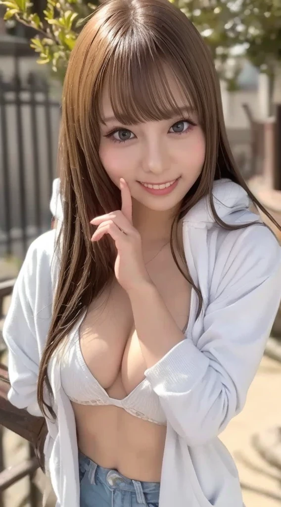 masutepiece, Best Quality, Illustration, Ultra-detailed, finely detail, hight resolution, 8K Wallpaper, Perfect dynamic composition, Beautiful detailed eyes, Down jacket,Straight hair,Small breasts natural color lip, Bold sexy poses,Smile、20 years girl、Cute、Sexy shot looking at camera,Raw photo,Perfect and beautiful face