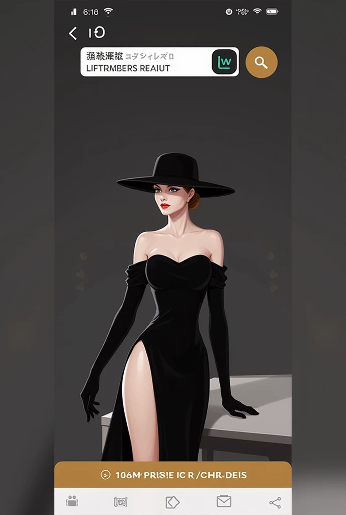 1 girl, she is wearing a black long dress that fits her figure in the style of the 60s, the dress shines like a thousand diamonds, the girl’s short black hair is styled in small waves in the style of Marilyn Monroe, the girl has a long cigarette in her hand, full body, confident look on her face, half-lidded eyes, and her hands are elegantly decorated with long translucent black gloves above the shoulders, on the girl’s head a black hat with a long rim, an atmosphere of luxury, red scarlet lips, red furniture