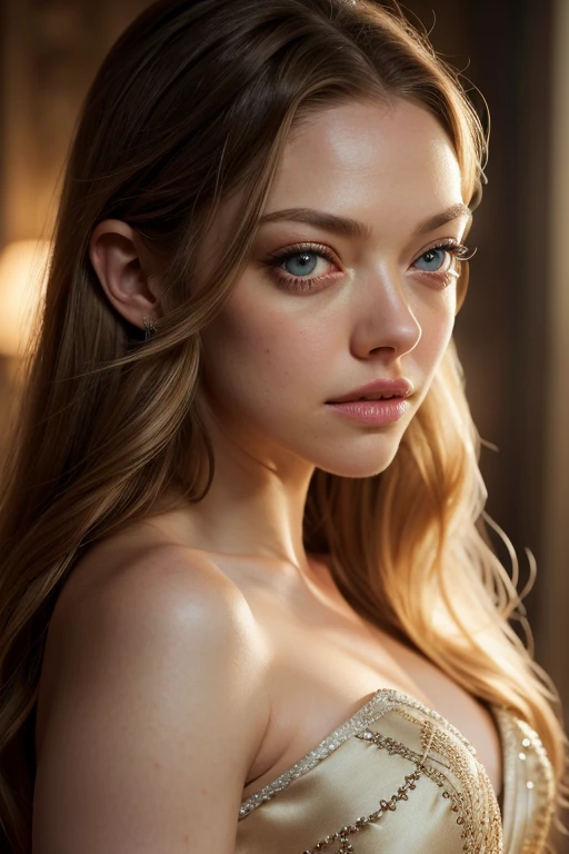 (Angle complet du corps), la photographie, Amanda Seyfried, very huge breasts , leaning forward, coudes au sol, nude, topless, bonne position des yeux, detailed skin texture, peau naturelle, backlight, Cinematic light, Soft light, hanche, Nuit, Detailed color grading background, Complexe, HD, rendu d'octane, HD, 8k