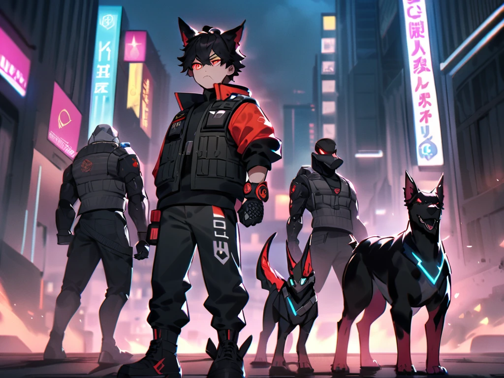 A cyberpunk wolf dresses like a gangstar
