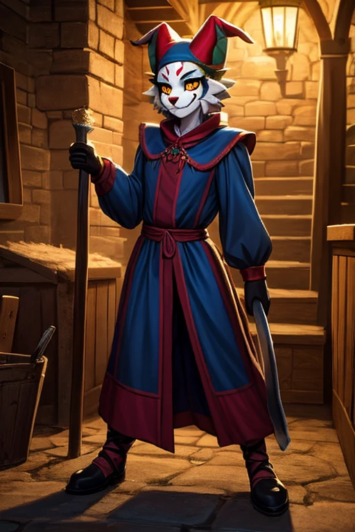 solo ((a male skunk)) with ((dark priest features)) and ((black eyes)) and (((blood stains on clothes))) and (injuries), ((half-length portrait)), ((wear male fantasy clerical clothes)), BREAK (detailed background, depth of field, half body shadow, sunlight), (intricate:0.7), (high detail:1.2), (unreal engine:1.3), (sharp focus:1.15), (masterpiece, best quality, 4k, 2k, shaded, absurd res)