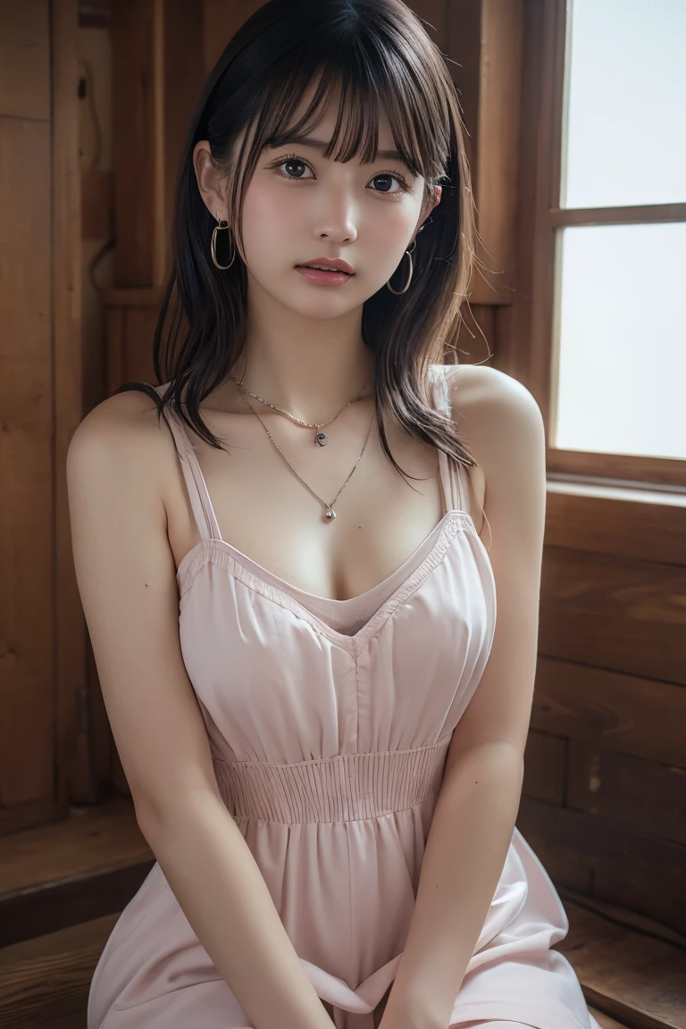 sitting on a window seat in a pale pink satin robe, looking out at the city lights at night with a dreamy expression on her face
momo1,
nikon RAW photo,8 k,Fujifilm XT3,masterpiece, best quality, 1girl,solo,(realistic:1.4), (photorealistic:1.4),ultra detailed,depth of view,close up photo,