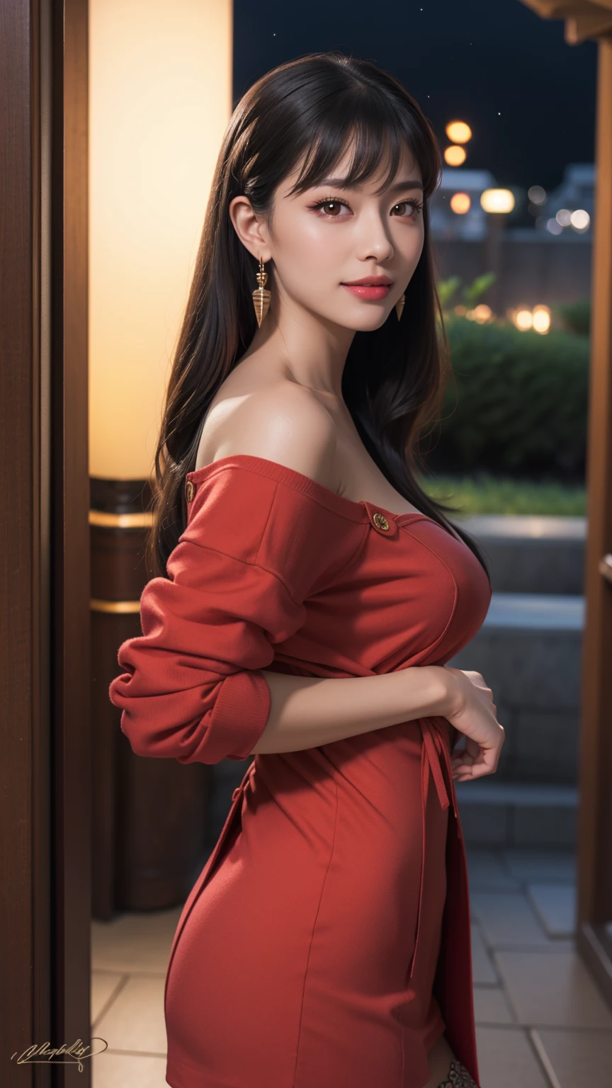 1 girl, NSFW, (Luxury hotel background), ((8K, RAW, Masterpiece: 1.4)), (Professional Photoshoot, sharp:1.2), ((Portrait shot)), Perfect dynamic composition, (Natural sunlight), (Soft Shadow), (Sexy body:1.4, Slim abs:1.2), ((Japanese Hairstyle:1.4, Huge breast:1.2)), Medium long hair, Ultra detail face and skin, Perfect Asian, white skin, (Detailed skin:1.3),(Latex skin:0.4), (Perfect Glossy Skin:0.6), Ai Shiramori, office lady, 30-year-old, weight 48kg, height 168 cm, Fashion Model, ((sexy red gala dinner dress:1.4)), showing cleavage, hard point nipple, pink nipple, Blonde hair, light brown eyes, beautiful eyes, round eyes, pretty face, Blushing face, glossy lips, high nose bridge, lustrous eyes, a face of perfect proportion, realistic humid skin, Exquisite Expression, lightly smile to the camera, Looking at camera, exquisite expression, elegance necklace, elegance earrings, minimalist, various sexy pose, Christmas, snow, sitting, open legs, lewd pose, gala, gala dinner, sitting, drinking wine