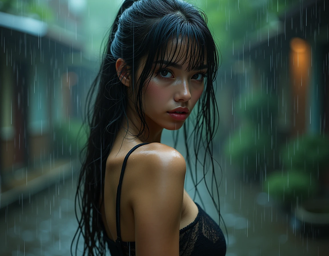 Woman with wet clothes