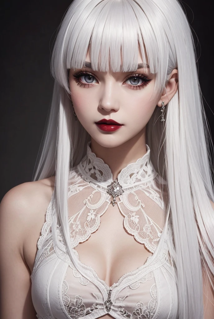 girl with white hair,with bangs, black gloves,  gothic,4K, masterpiece, perfect body, stem,perfect eyes, perfect shading, perfect lighting, best quality, work of art, ultra detailed, detailed clothing