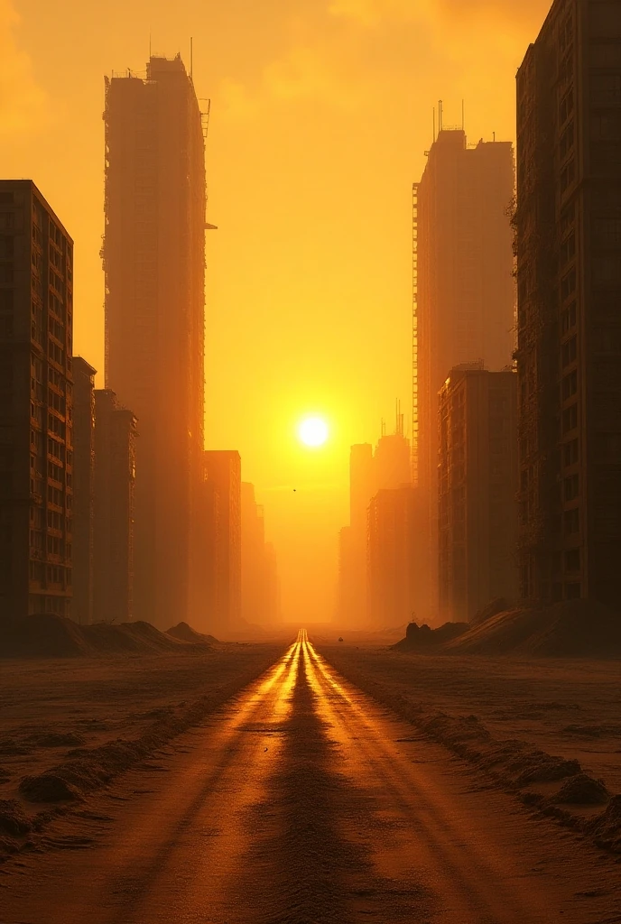 New York covered in a thick blanket of sand, sandstorm is raging