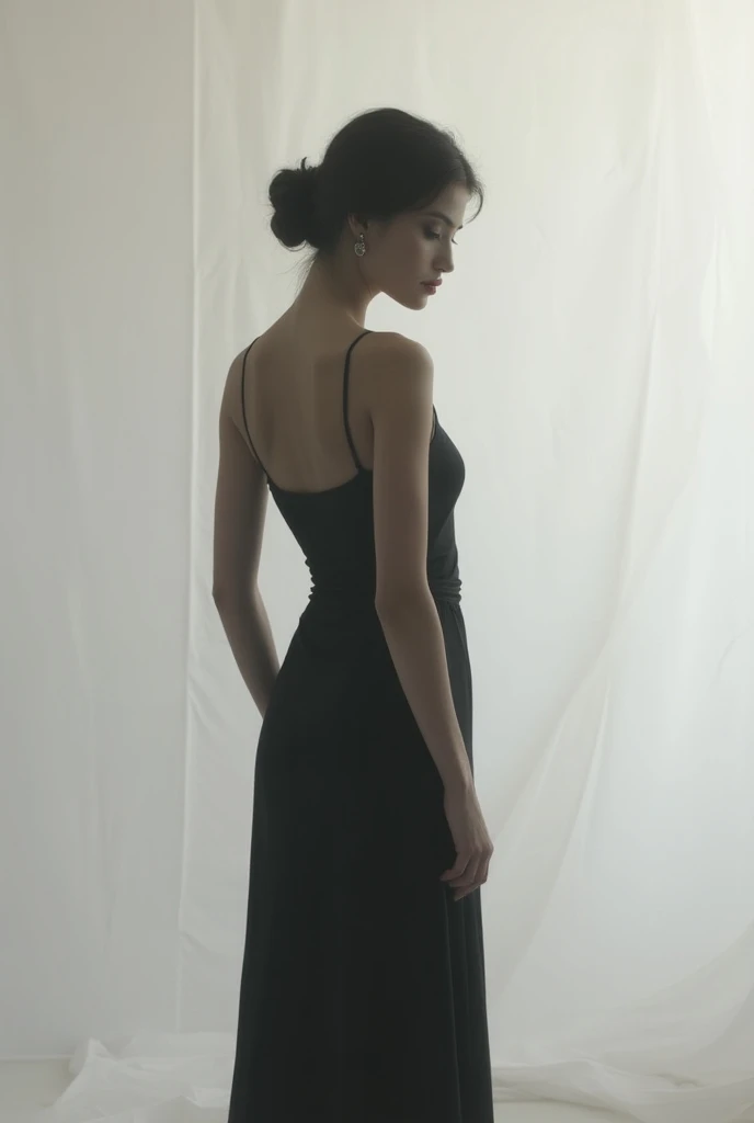 Best quality, masterpiece, ultra high res, photorealistic, raw photo, unity 8k wallpaper,night,dappled moonlight, dark blue theme,dim lightingm,
1girl,see-through dress,black nightgown,messy hair, (sad,disappointed, crying, tears:1.1), empty room,(sittig on floor, against wall:1.1), window, transparent curtains,   