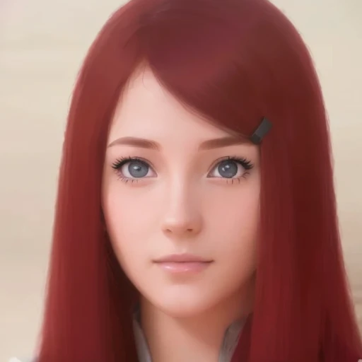      a 19-year-old girl  (perfecta,linda). of Eastern European origin(perfecta,linda, elegant, beautiful), Red hair, slightly violet eyes ,  big eyes, ojos beautifuls, semi-sharp eyes , Japanese clothing , square hair clip,  Round pupils  ,rostro(beautiful), form(perfecta), way(perfecta), outlined in  (eyes,eyebrows),  High level of detail ,  Just looking at the viewer  ,  charming smile  , (realistic:1.4),(:1.0),  masterpiece  , 8k pixels,  The best quality, Red hair  High level of detail 8k pixels, (better light), retrato realistic, Kushina Uzumaki.