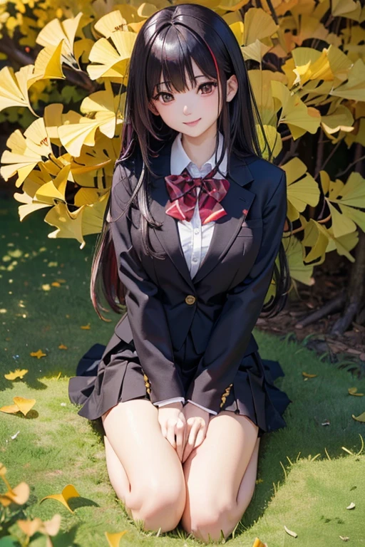 Kizi, Ruby eyes, school uniform, Skirt, flower, daffodil, Hyacinth, Falling petals, High black stockings