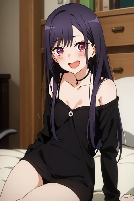 ((Best Quality)), ((masterpiece)), (be familiar with),  perfect face, indoor, bedroom,  watching viewers ,
One woman,  Kitakawa Kaiumi,
 characters with open mouth ,  ecstatic expression, blush, smile,
Small breasts,  flat chest, Young girl, Lori,  s,  girl,
Long Hair,  long hair ,
Leg spread,