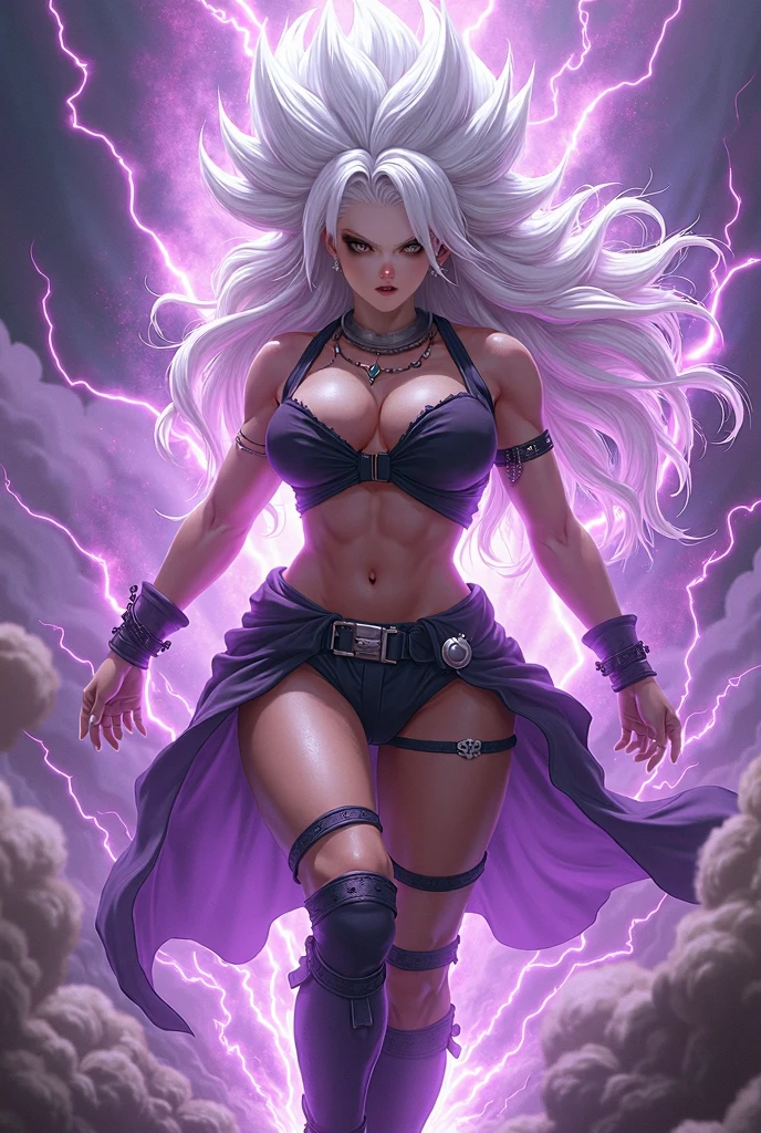 Appearance
Gender: Female
Age: Mature
Race: Drow (elf with dark skin and white hair)
Height: Full-body
Skin: Gray
Hair: White
Eyes: Purple
Attire: Bikini, revealing abdominal muscles
Accessories: Large earrings, ragged rags, chain necklace