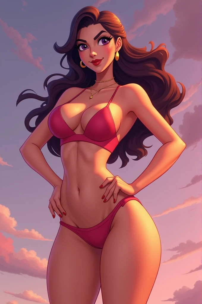 Sexy Girl (1.1): Sleek and alluring, with curvaceous figure, (sexy bikini: 1.5) accentuating her hourglass silhouette. Her long, radiant hair cascades down her shoulders, framing her flawless, bronzed skin.
Background (2.1): A mysterious, enigmatic landscape of inky darkness, teeming with ethereal, otherworldly elements. Shadows dance and play upon the textured canvas, forging a mesmerizing tapestry of mystery and intrigue.
Together (1.1 & 2.1): This sultry, seductive figure stands defiant