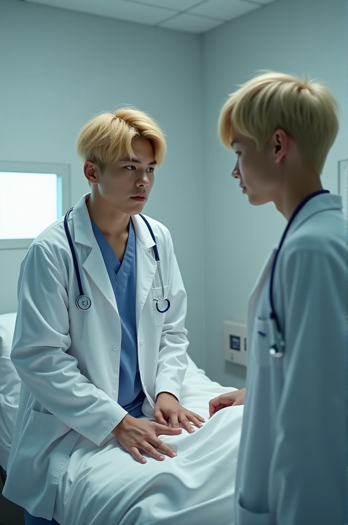 ((sick man short blonde hair))((lying down))hospital room.ager
