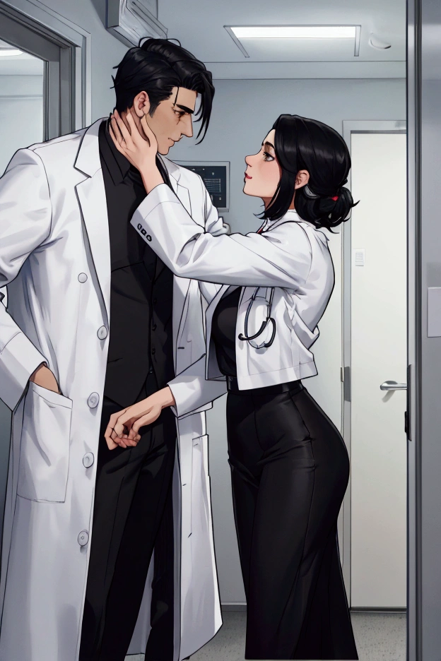Beautiful Mistress,black bun hairs, wearing white short manteau,wearing red blouse, wearing black pants, wearing black scarf around hairs,wearing black socks, wearing black shining high heel , trampling man's face, man's face trampled by mistress foot , mistress puts her foot on man's face,man under mistress foot, man's face trampled by mistress foot, man lying down under mistress , man wearing suit, surrendering against mistress, mistress victory posing on man, foot on face, femdom, date , night