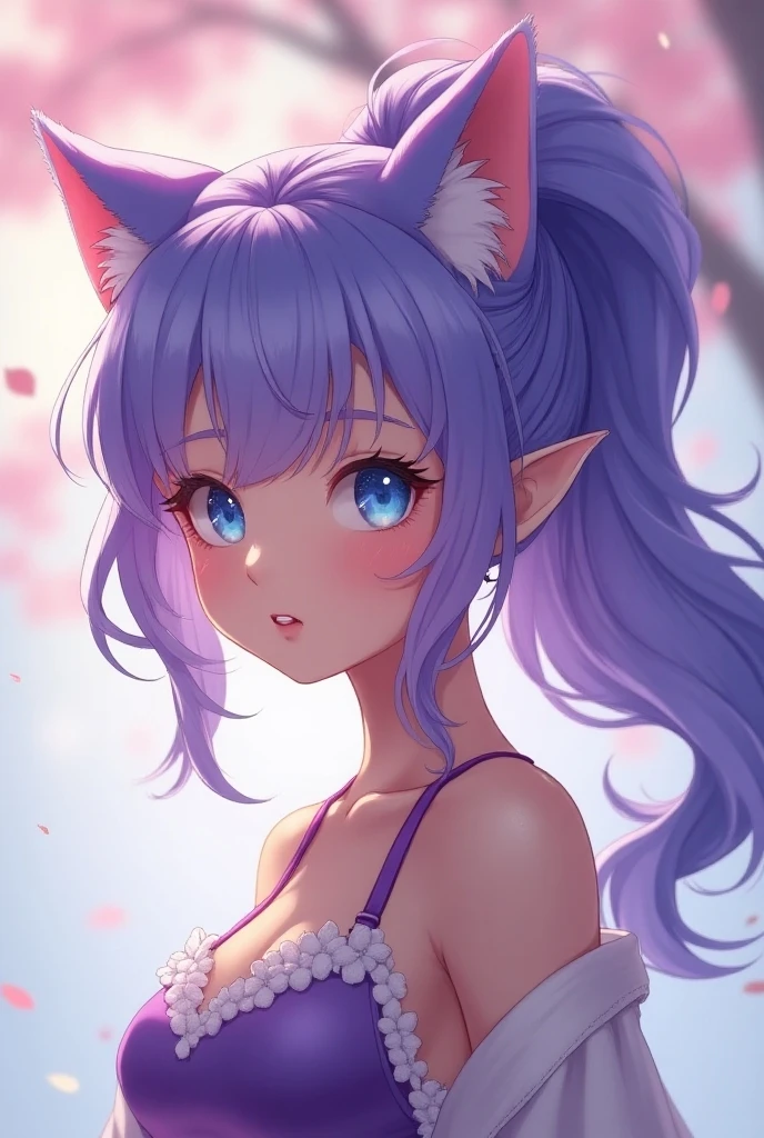 draped in flowing fabric, (colorful:1.4), (bright), detailed, intricate, elegant, (gigantic breasts:1.2), sorceress robes, cat ears, long (dark hair), braids, fairy wings, blue eyes, color splash, lake, crystal cave, looking up, falling leaves, eyeliner, make up, blush, ulzzang-6500-v1.1, necklace, cherry blossoms