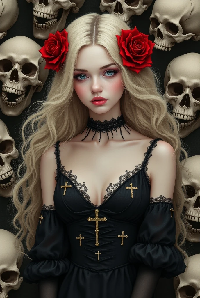 1 skull filled with roses