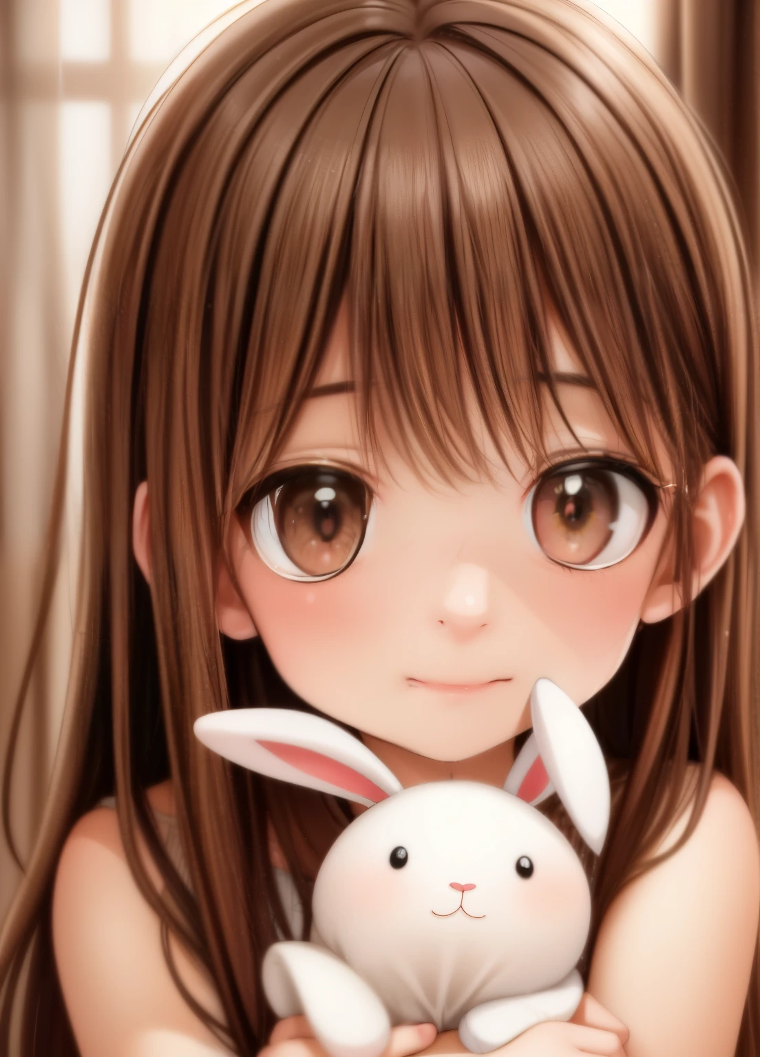 cute girl, beautiful girl, adorable girl, stuffed bunny, white stuffed bunny, soft stuffed bunny, girl hugging stuffed bunny, girl cuddling stuffed bunny, girl holding stuffed bunny, cute expression, happy expression, warm lighting, natural light, soft colors, pastel colors, cinematic lighting, photorealistic, highly detailed, masterpiece, 8k, cinematic quality, portrait shot