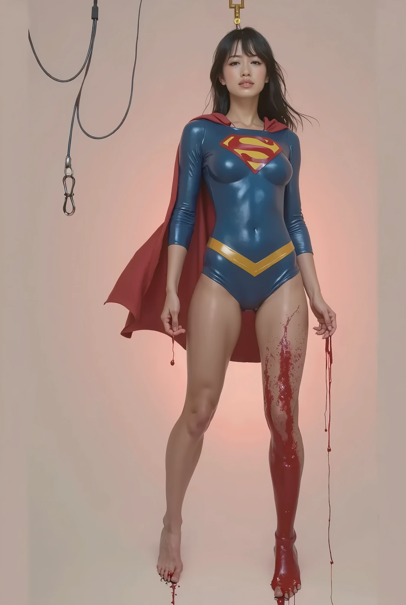 Bloody Japanese Supergirl 、Eyes closed、Bleeding from the crotch、I&#39;m in pain、Spit  from the mouth、In tatters、Hanging、Hanging