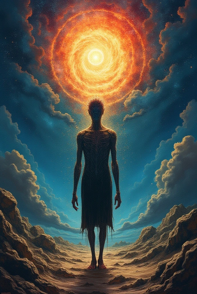 Mystical man in the middle of the universe Astral body, deep meditation, Etéric atmosphere, Aurico