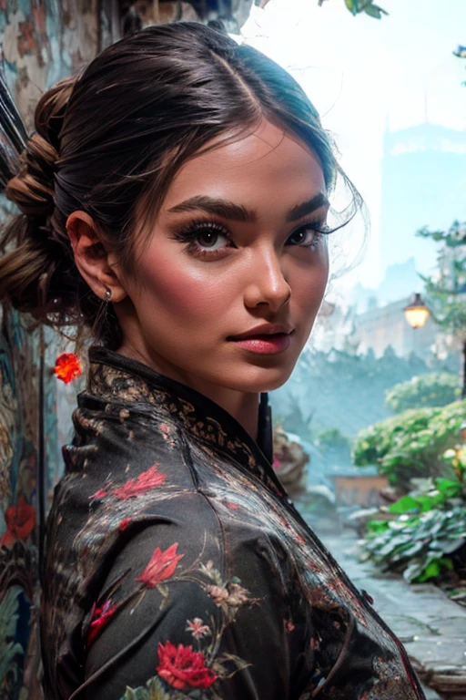 a beautiful girl in a garden, detailed face, atmospheric lighting, vibrant colors, cinematic composition, realistic, photorealistic, photo-realistic:1.37, masterpiece:1.2, 8k, ultra-detailed, sharp focus, physically-based rendering, extreme detail description, professional, vivid colors, bokeh