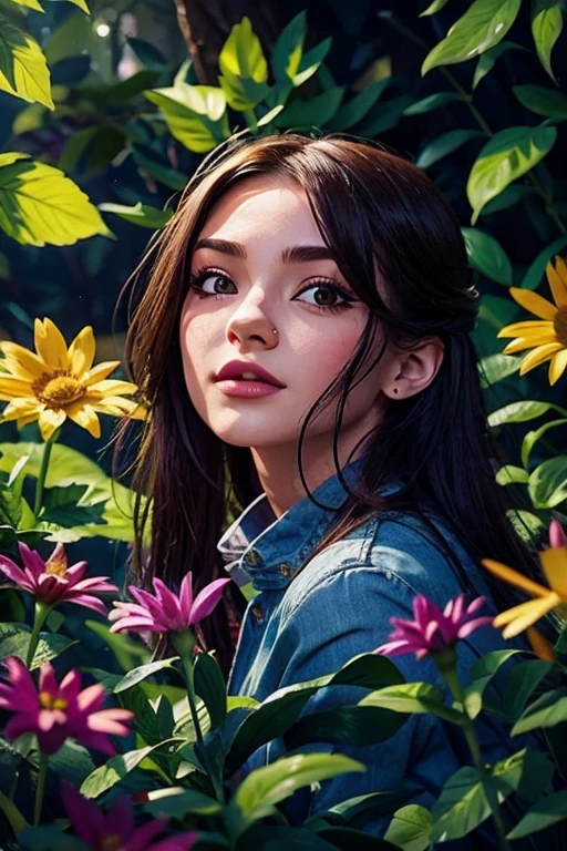 a beautiful girl in a garden, detailed face, atmospheric lighting, vibrant colors, cinematic composition, realistic, photorealistic, photo-realistic:1.37, masterpiece:1.2, 8k, ultra-detailed, sharp focus, physically-based rendering, extreme detail description, professional, vivid colors, bokeh