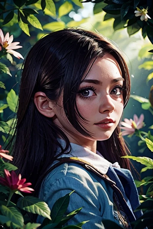 a beautiful girl in a garden, detailed face, atmospheric lighting, vibrant colors, cinematic composition, realistic, photorealistic, photo-realistic:1.37, masterpiece:1.2, 8k, ultra-detailed, sharp focus, physically-based rendering, extreme detail description, professional, vivid colors, bokeh