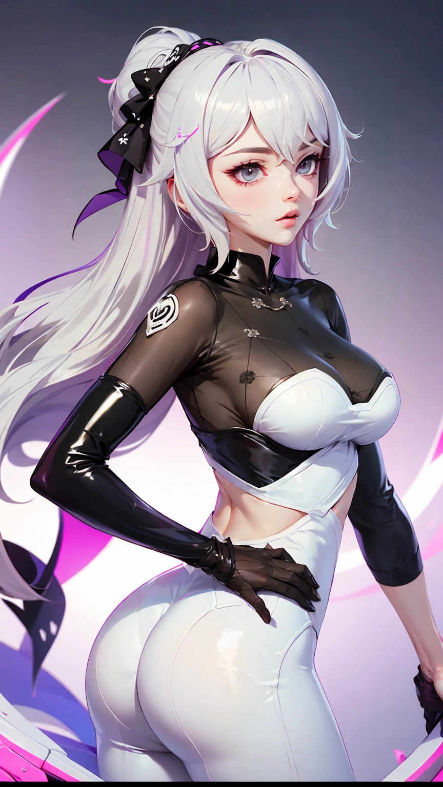 Bronya zaychik ex(honkai impact), white hair,Bodysuit mesh, leggings latex, sexy posing, perfect ass, perfect breast, without bra