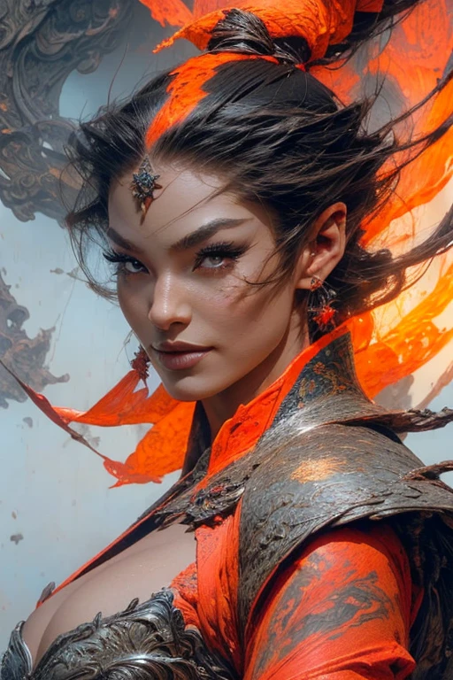 a close up of a woman with a fire and flames on her body, with fiery golden wings of flame, with fiery golden wings, epic fantasy art style, concept art | artgerm, phoenix warrior, extremely detailed artgerm, epic fantasy digital art style, female lord of change, full portrait of elementalist, epic exquisite character art