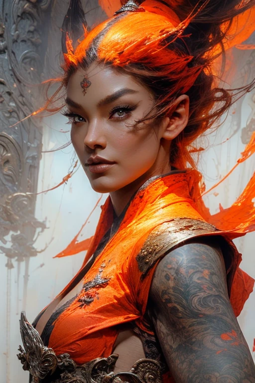 a close up of a woman with a fire and flames on her body, with fiery golden wings of flame, with fiery golden wings, epic fantasy art style, concept art | artgerm, phoenix warrior, extremely detailed artgerm, epic fantasy digital art style, female lord of change, full portrait of elementalist, epic exquisite character art