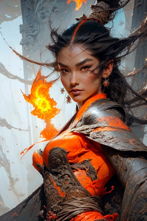 a close up of a woman with a fire and flames on her body, with fiery golden wings of flame, with fiery golden wings, epic fantasy art style, concept art | artgerm, phoenix warrior, extremely detailed artgerm, epic fantasy digital art style, female lord of change, full portrait of elementalist, epic exquisite character art