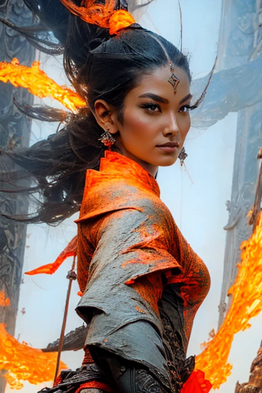 a close up of a woman with a fire and flames on her body, with fiery golden wings of flame, with fiery golden wings, epic fantasy art style, concept art | artgerm, phoenix warrior, extremely detailed artgerm, epic fantasy digital art style, female lord of change, full portrait of elementalist, epic exquisite character art