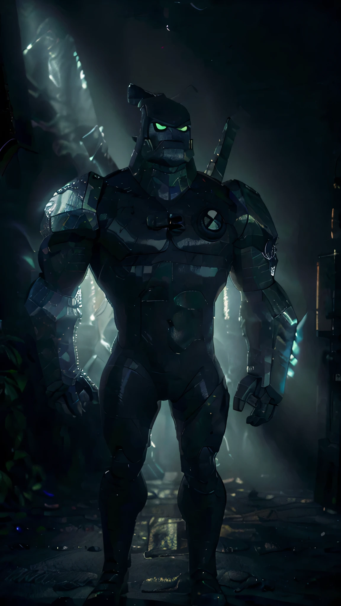 alien, device glowing on chest, realistic, highly detailed, cinematic lighting, volumetric fog, dramatic shadows, hyper detailed, 8k, photorealistic, intricate details, digital art, award winning, masterpiece