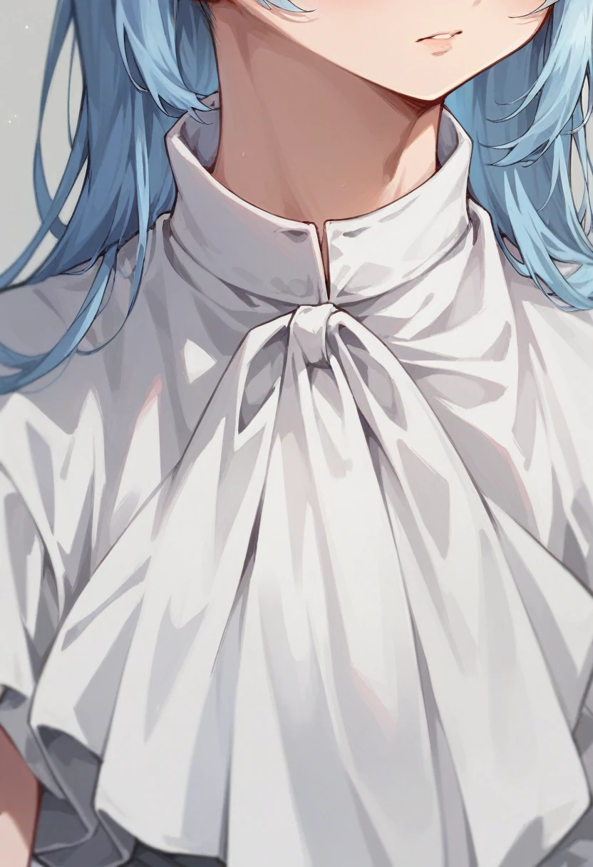 1 women 30 Years with long light blue hair, white skirt, close-up of face