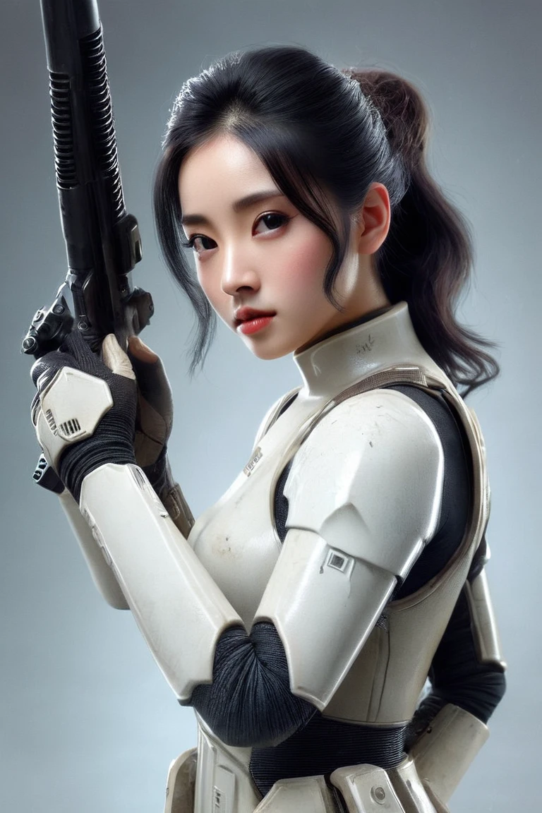 Stormtrooper、Asian、20-year-old、woman、Black Hair、Upper Body、Simple Background、